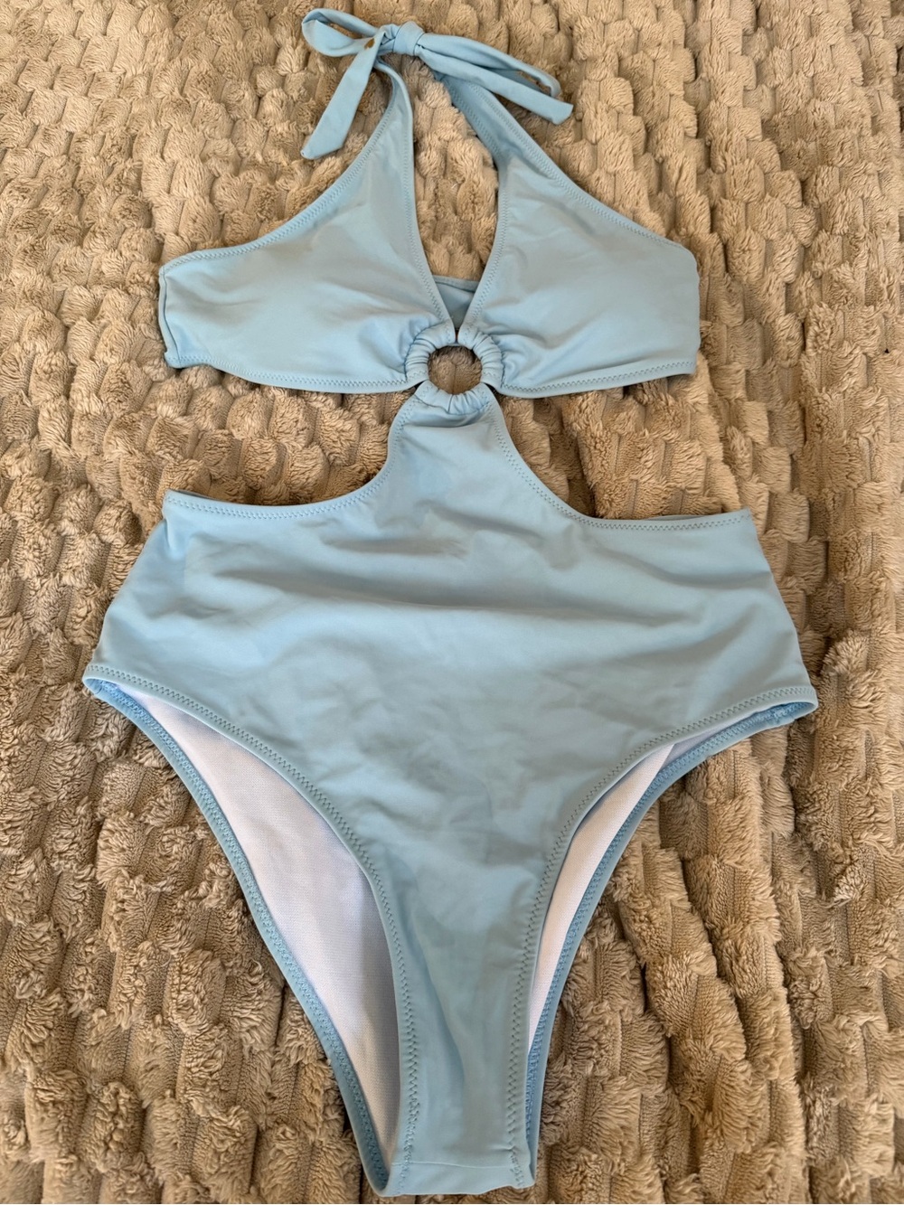 Light Blue One-Piece Swimsuit with Front Ring Cutout